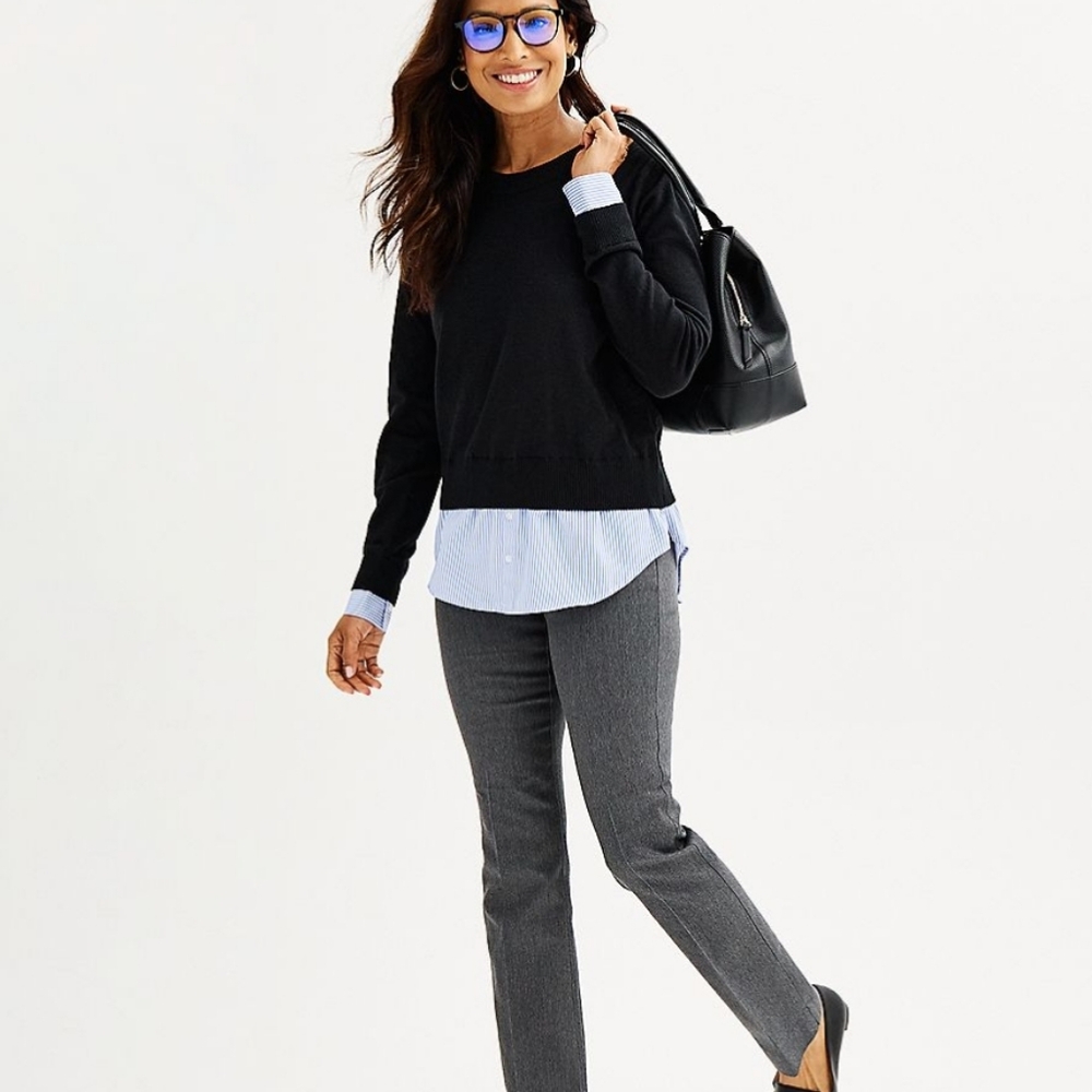 Black Sweater With Striped Faux Under Shirt